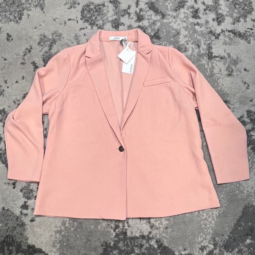 JustFab Womens 1X Blush Pink Single Button Notched Lapel Blazer Jacket